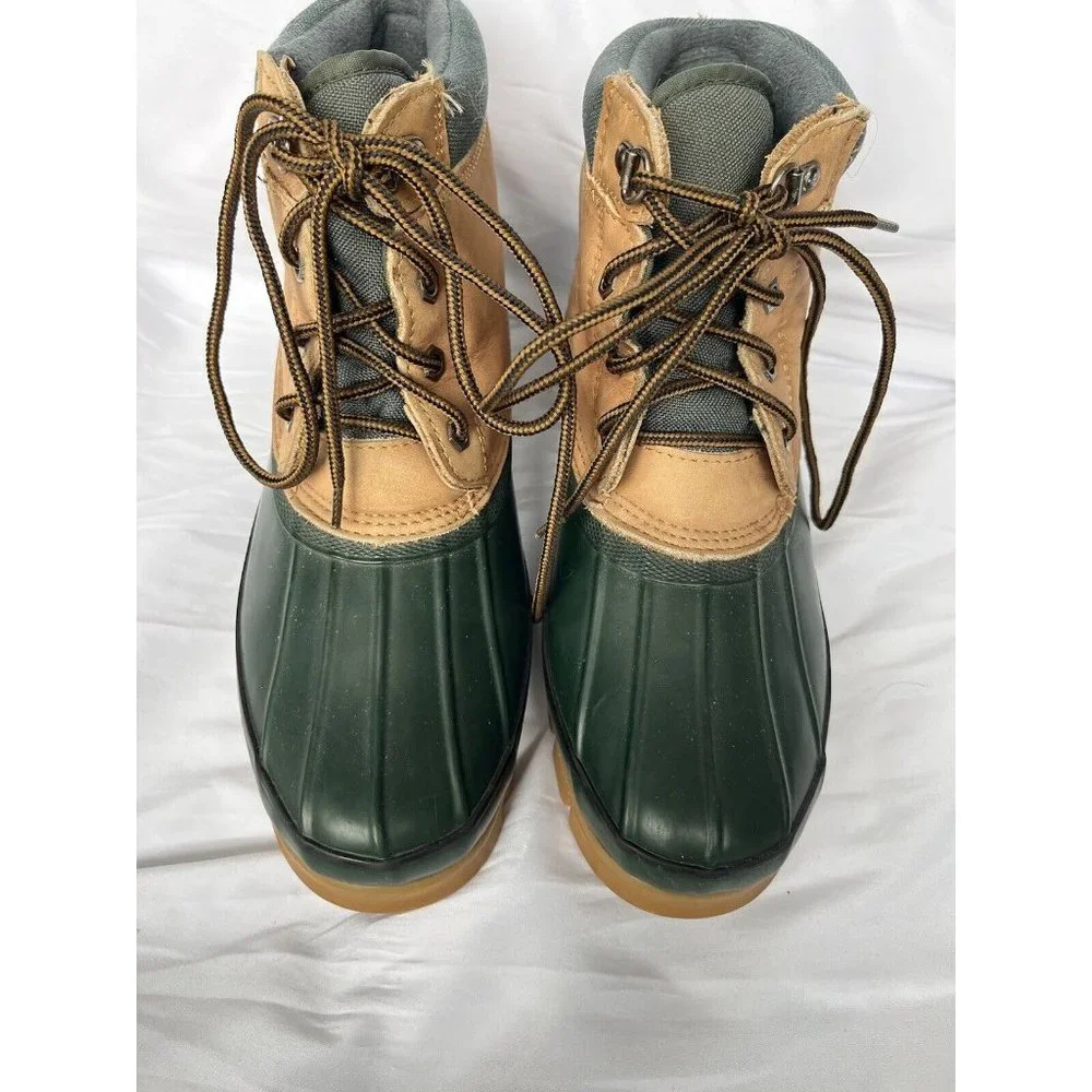 Lands End Mens 7 Womens 9‎ Boots Tan Green Duck Thinsulate Waterproof EUC
